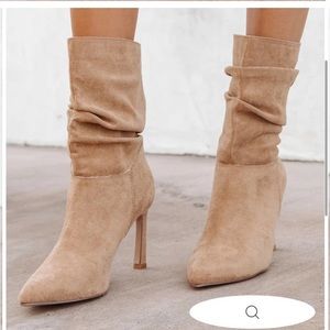 VICI Suede Slouch Heeled Booties in Tan